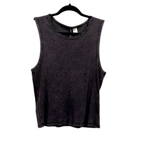 NWT DIVIDED H&M Distressed Dark Purple Ribbed Knit Tank Top Size XL